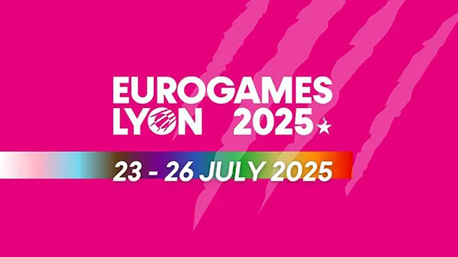 Archive : affiche des EuroGames Lyon 2025, du 23 au 26 juillet.